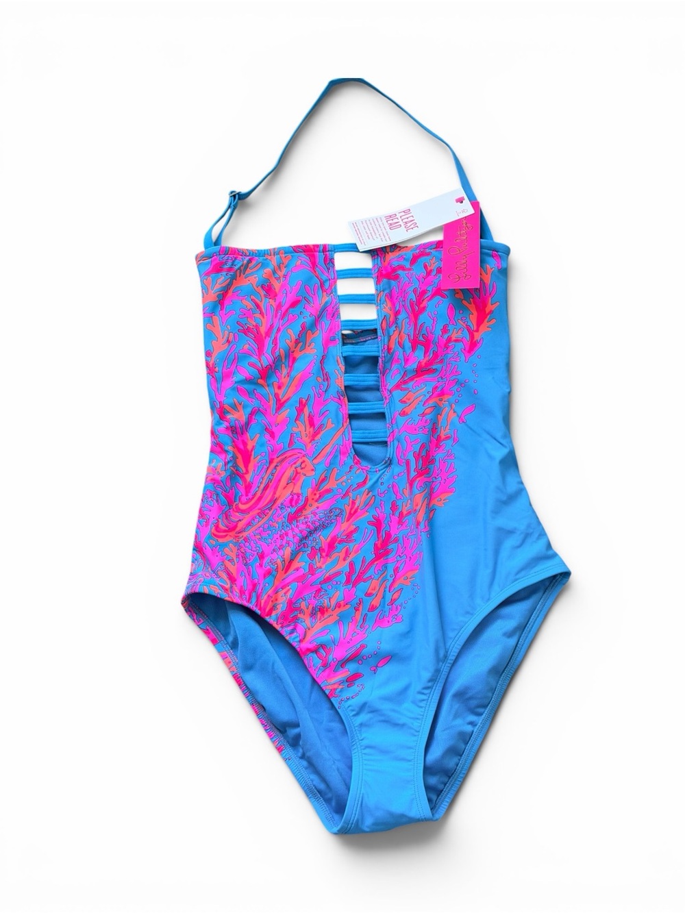 NWT Lilly Pulitzer Blue One-Piece Swimsuit with Pink Coral Print